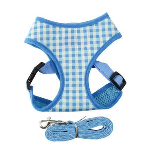 Blue Plaid Dog Harness & Leash Set