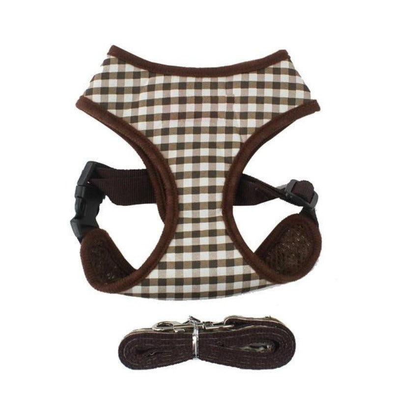 Brown Plaid Dog Harness & Leash Set