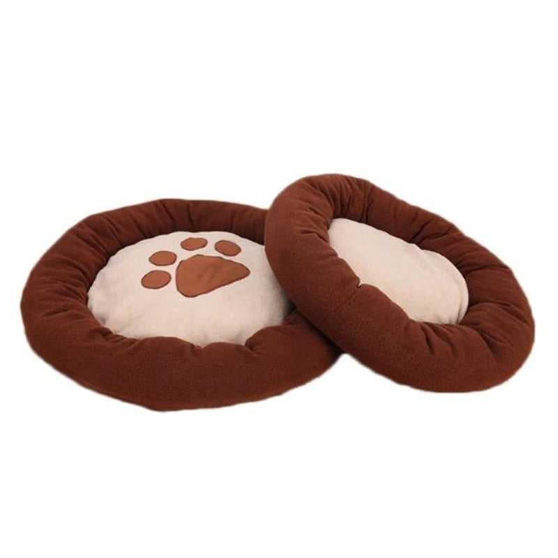 Round, Waterproof Doggy Bed With Pawprint Coffee Color