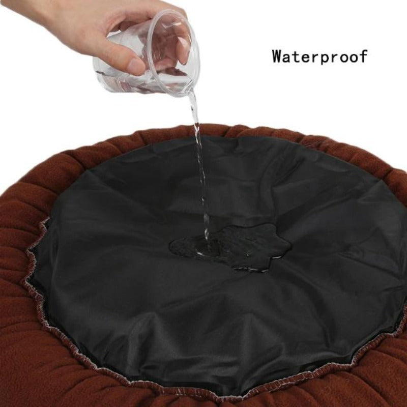 Round, Waterproof Doggy Bed With Pawprint Coffee Color