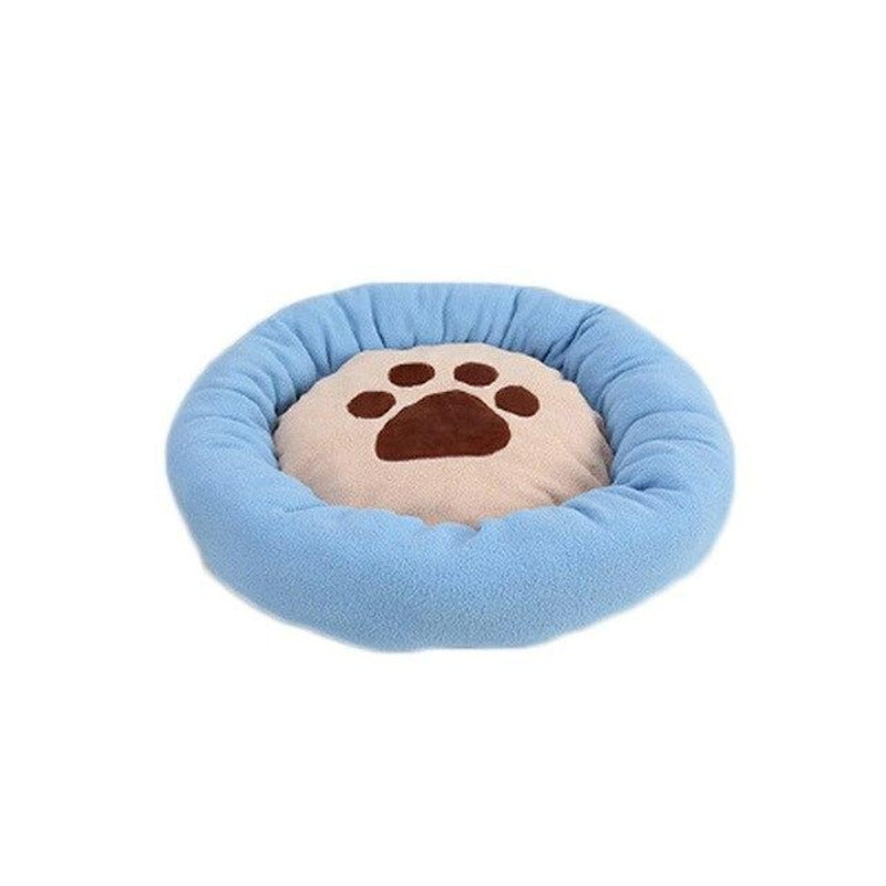 Round, Waterproof Doggy Bed With Pawprint, Blue Color