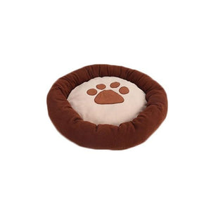 Round, Waterproof Doggy Bed With Pawprint Coffee Color